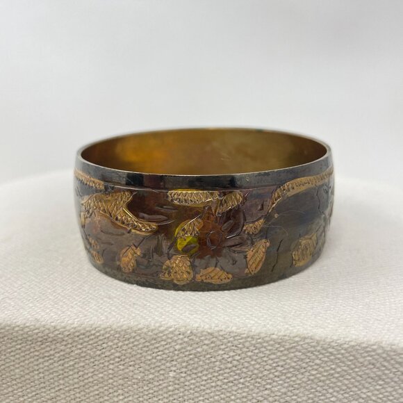 Etched Elephant Brass Bangle Bracelet Novelty Animal Jungle‎ Safari - Picture 3 of 11